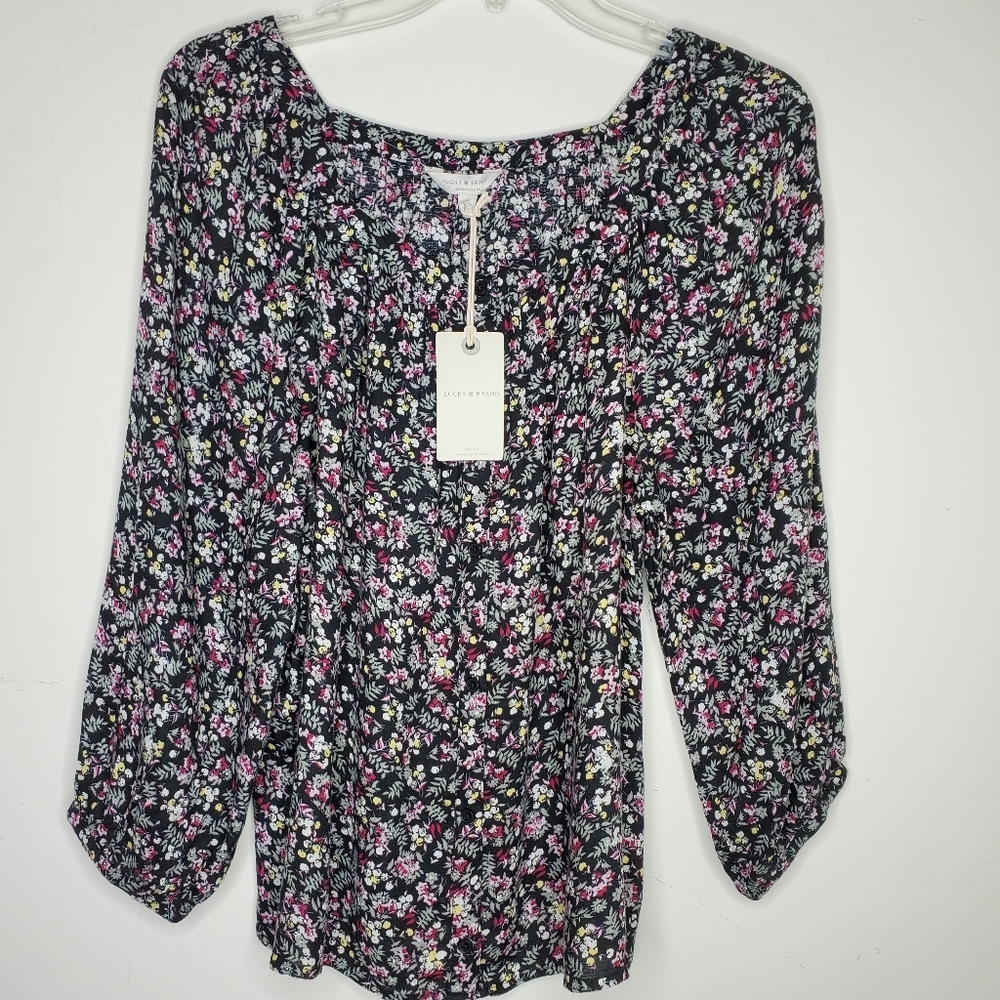 LUCKY Brand Cottage Core black with petite pink floral print Size Medium